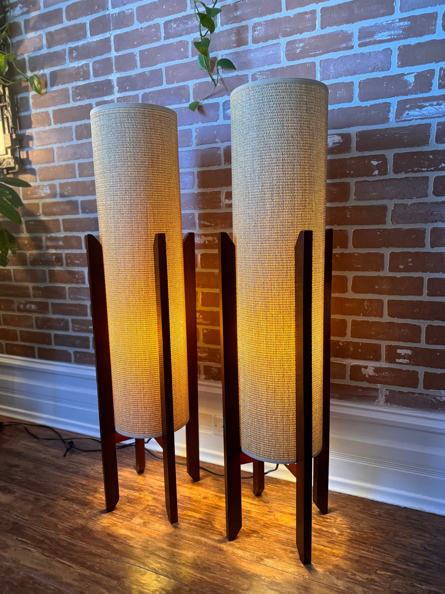 MCM Style Woven & Wood Floor Lamps