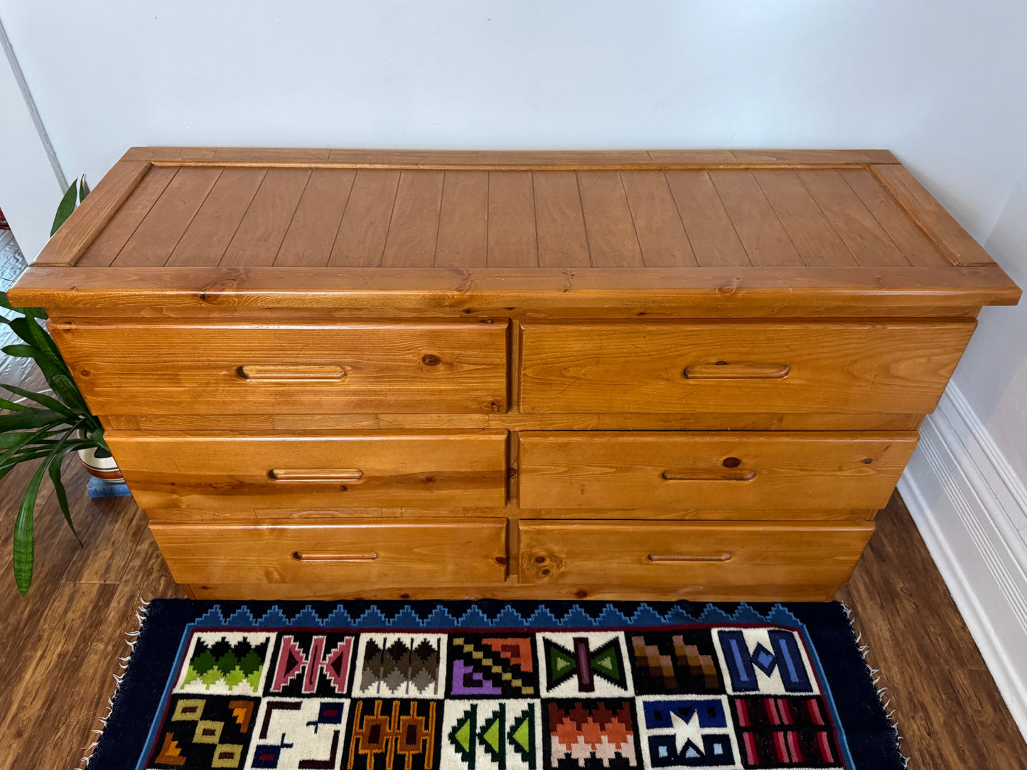 Vintage Solid Pine 6 Drawer Credenza