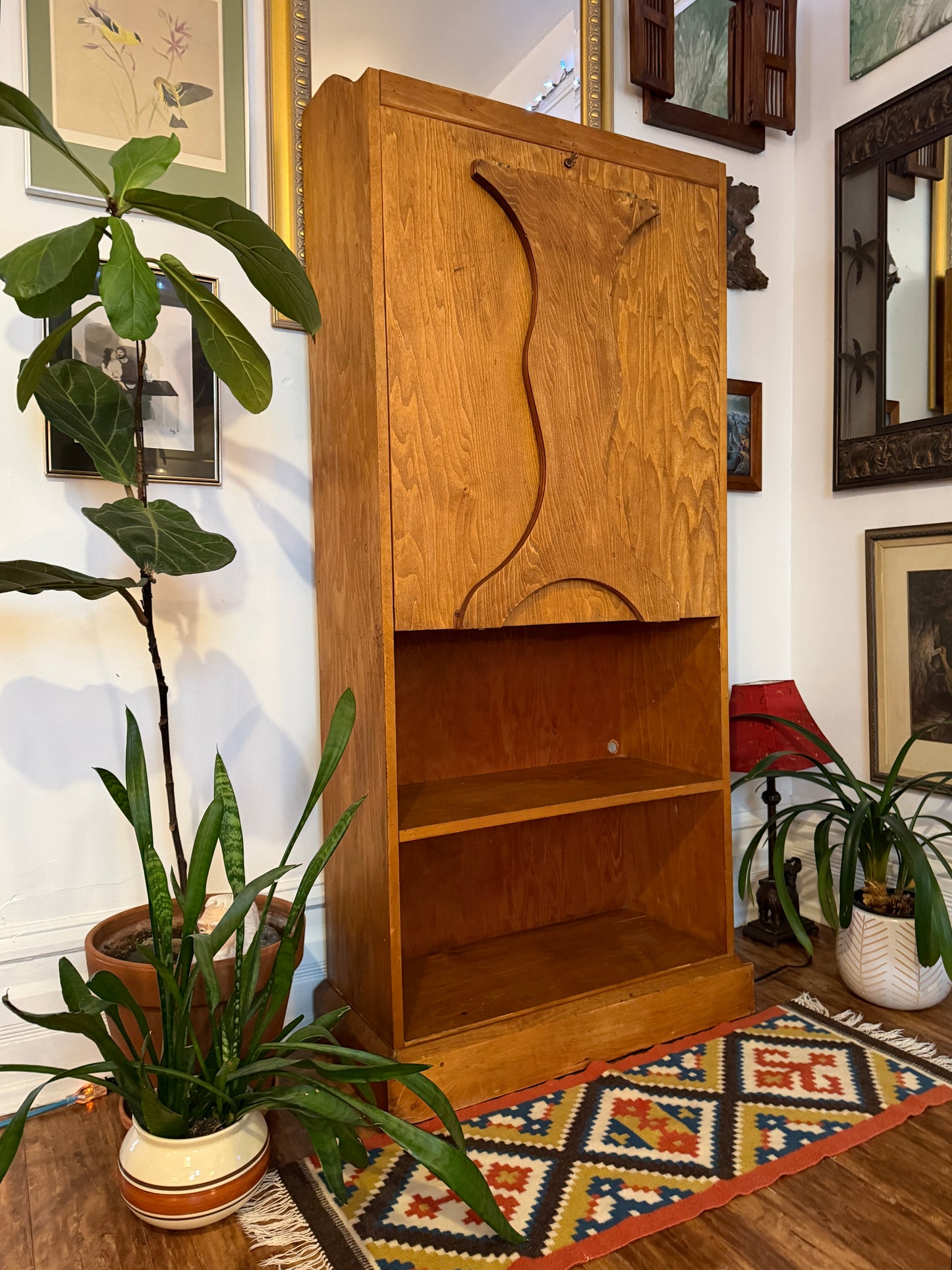 Vintage Solid Wood Bookshelf & Folding Table