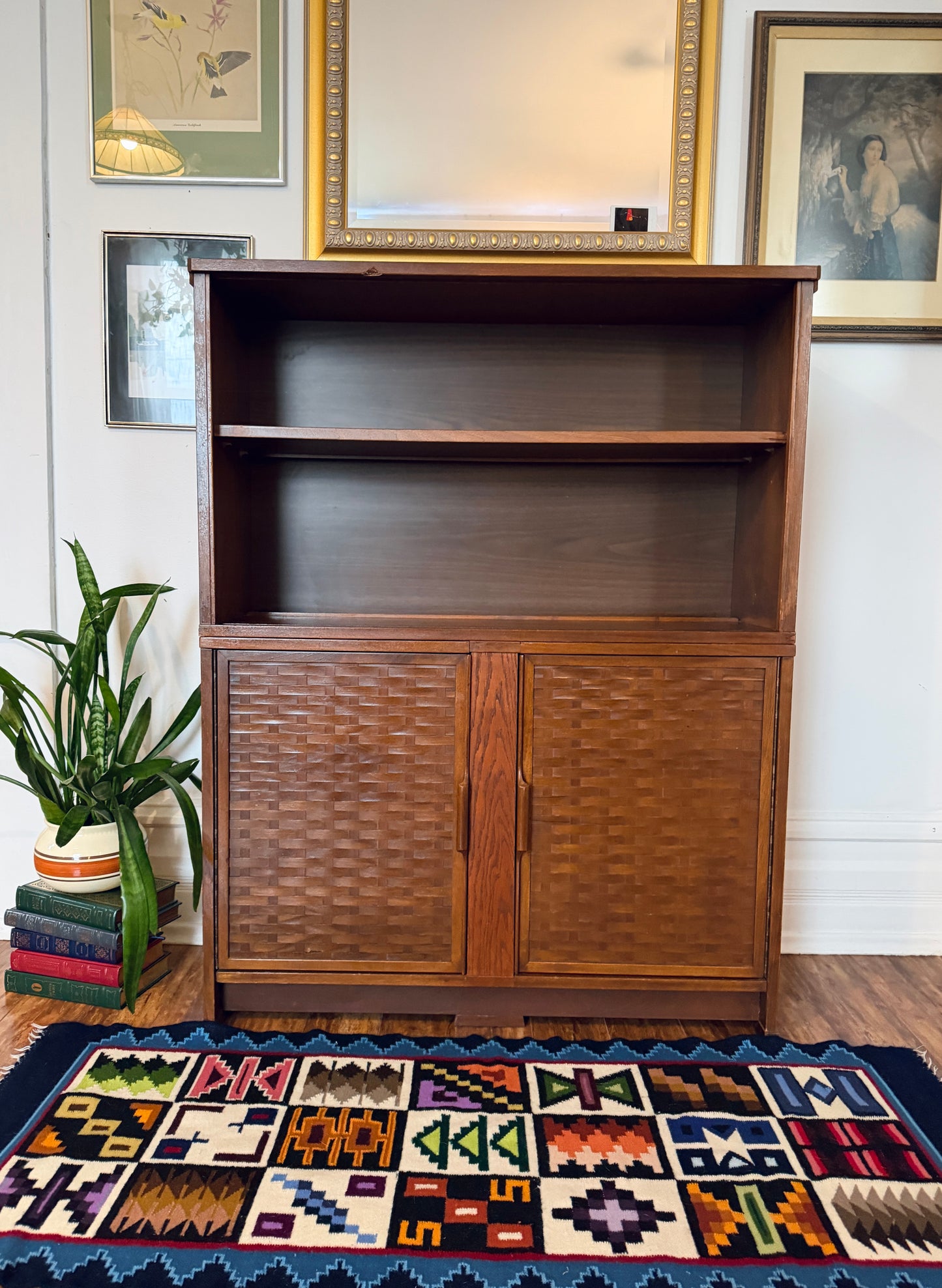 Vintage MCM Walnut Wood Bookshelf & Cabinet