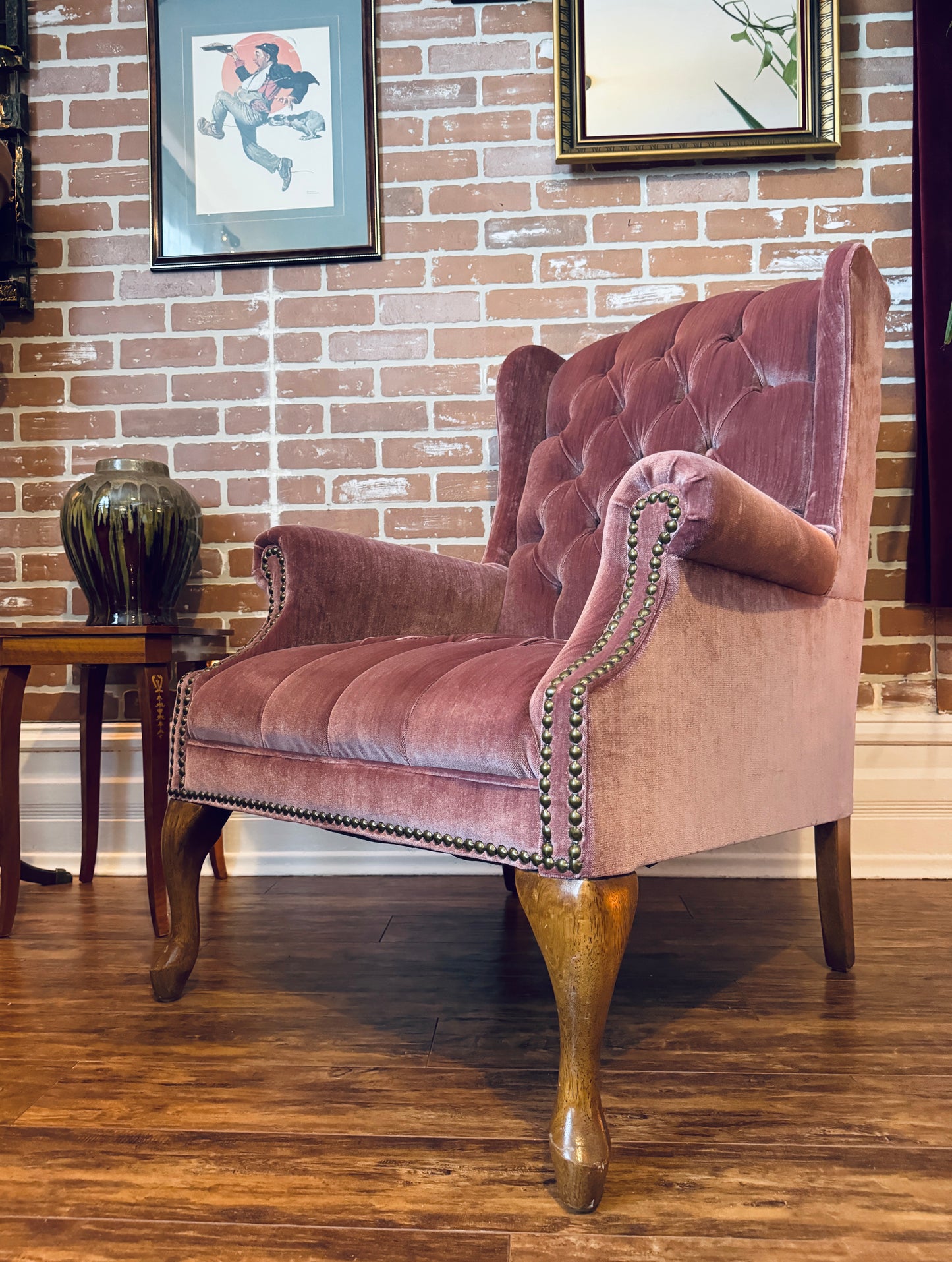 Vintage Pink Velvet Armchair