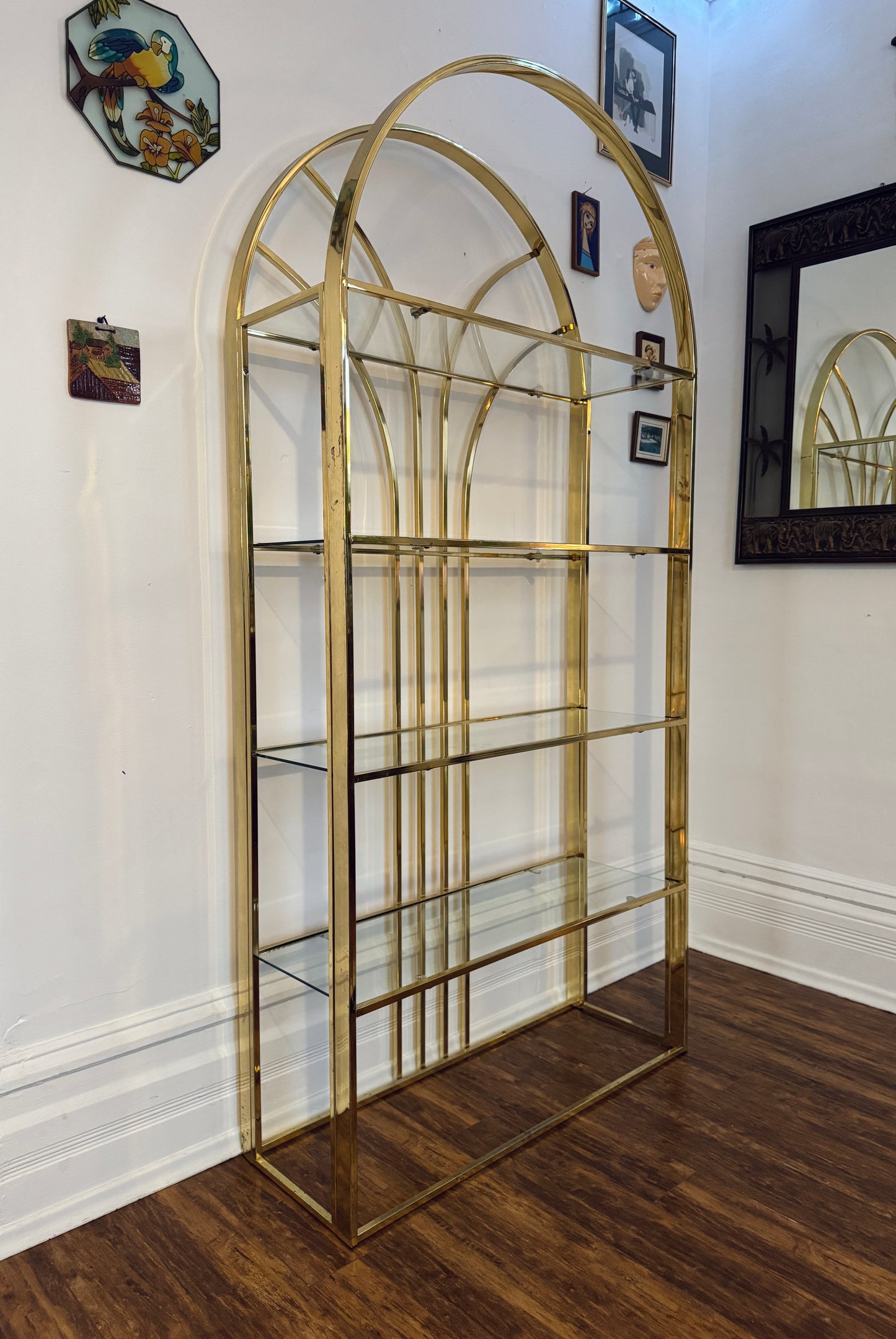 Vintage Arched Brass Etagere Shelf