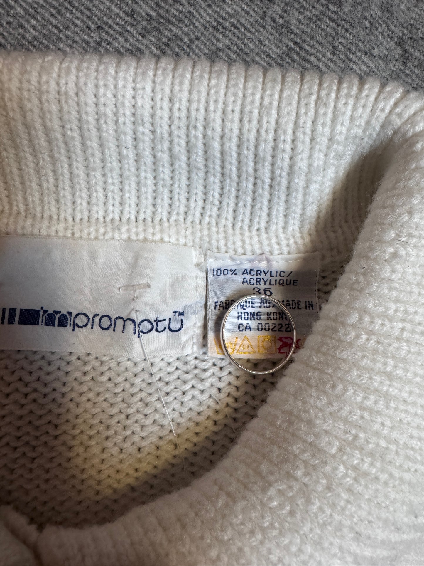 Vintage 80s White Knit Polo Sweater