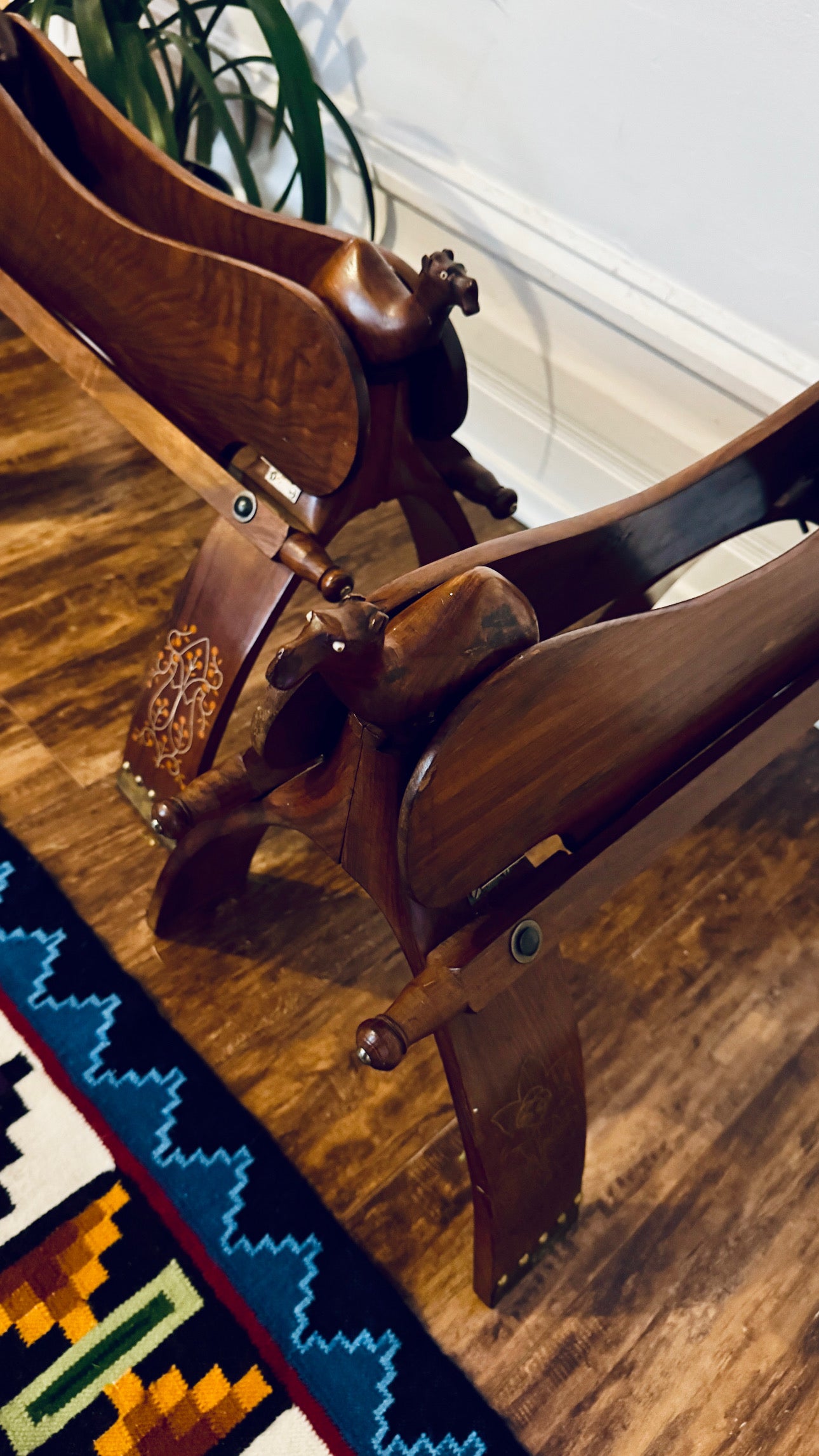 Vintage Hand-Carved Camel Saddle Stools / Ottoman Pair – Solid Wood + Animal Hide