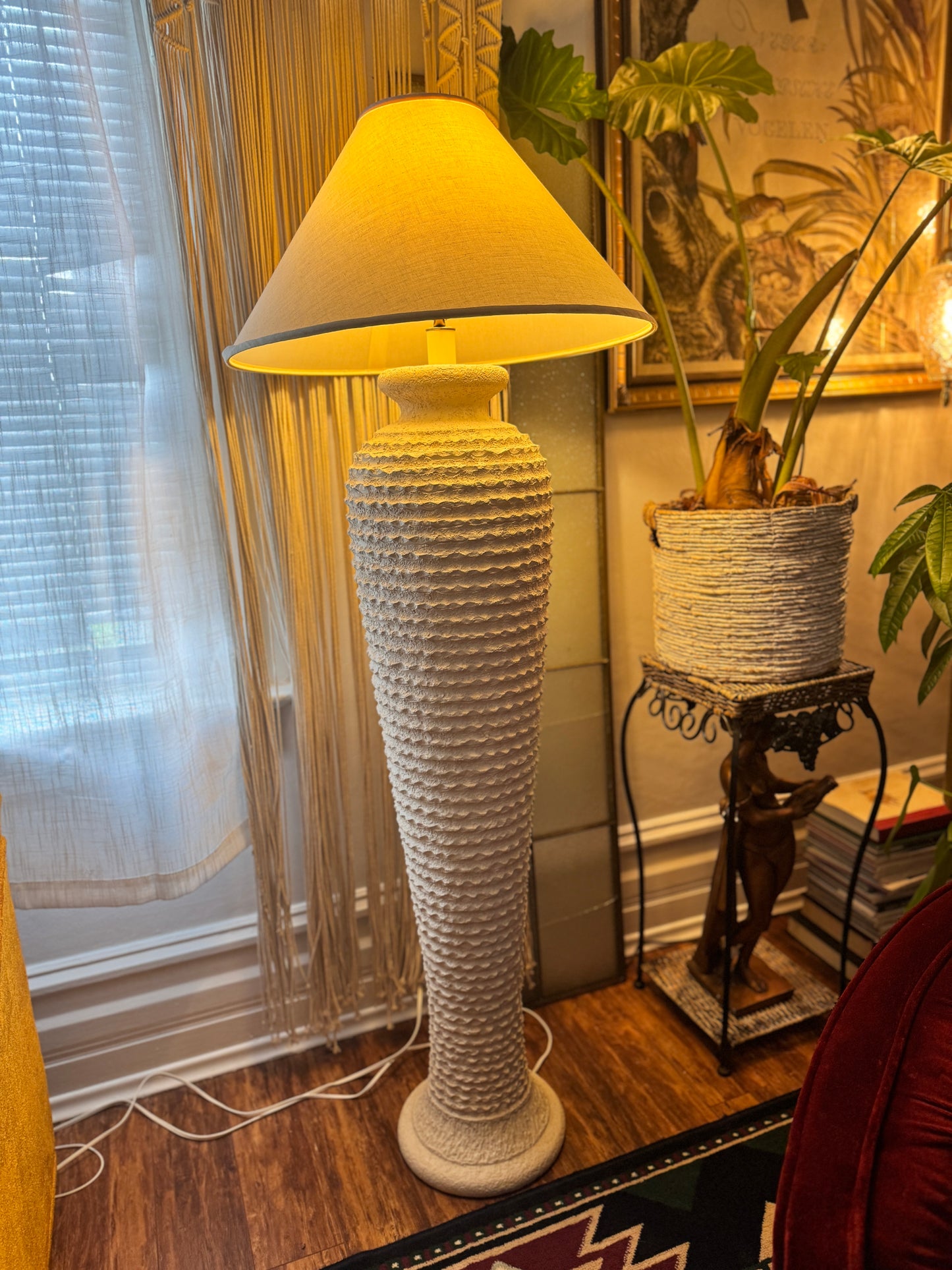 1980s Michael Taylor Style Ribbed Plaster Floor Lamp
