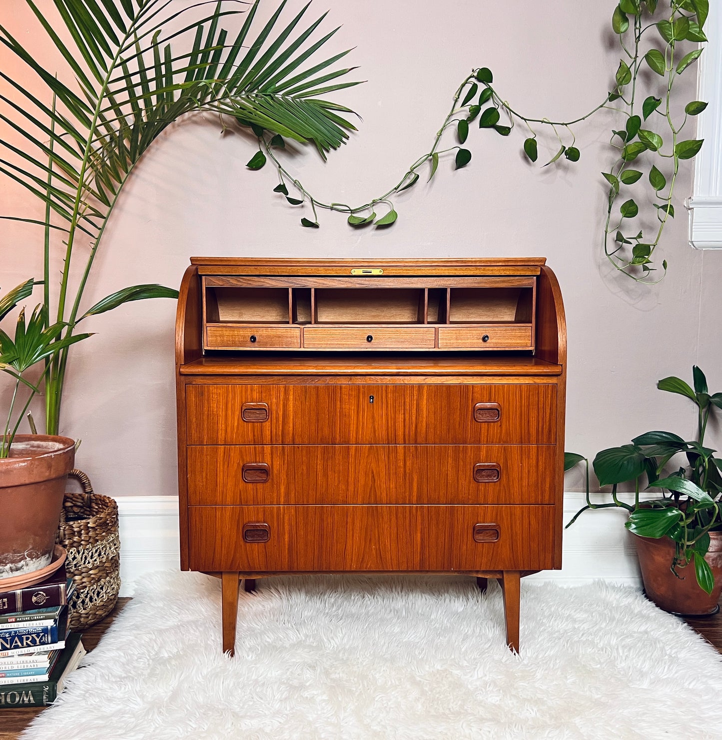 The Bergstrom Teak Roll Top Desk