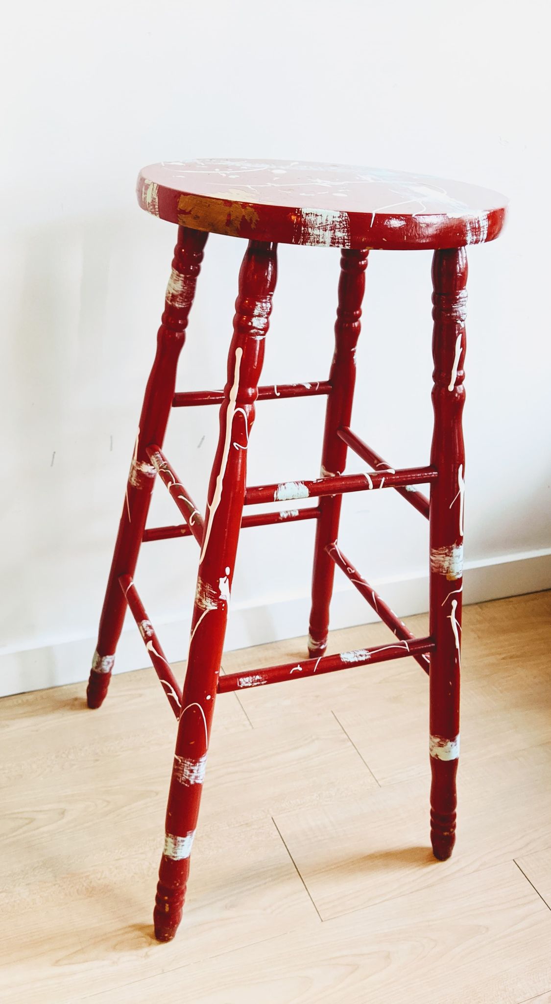 Red Stool Paint Splatter Vintage