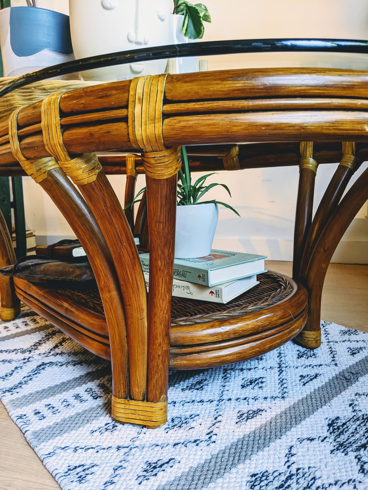 Bohemian Rattan Oval Coffe Table Vintage 70s