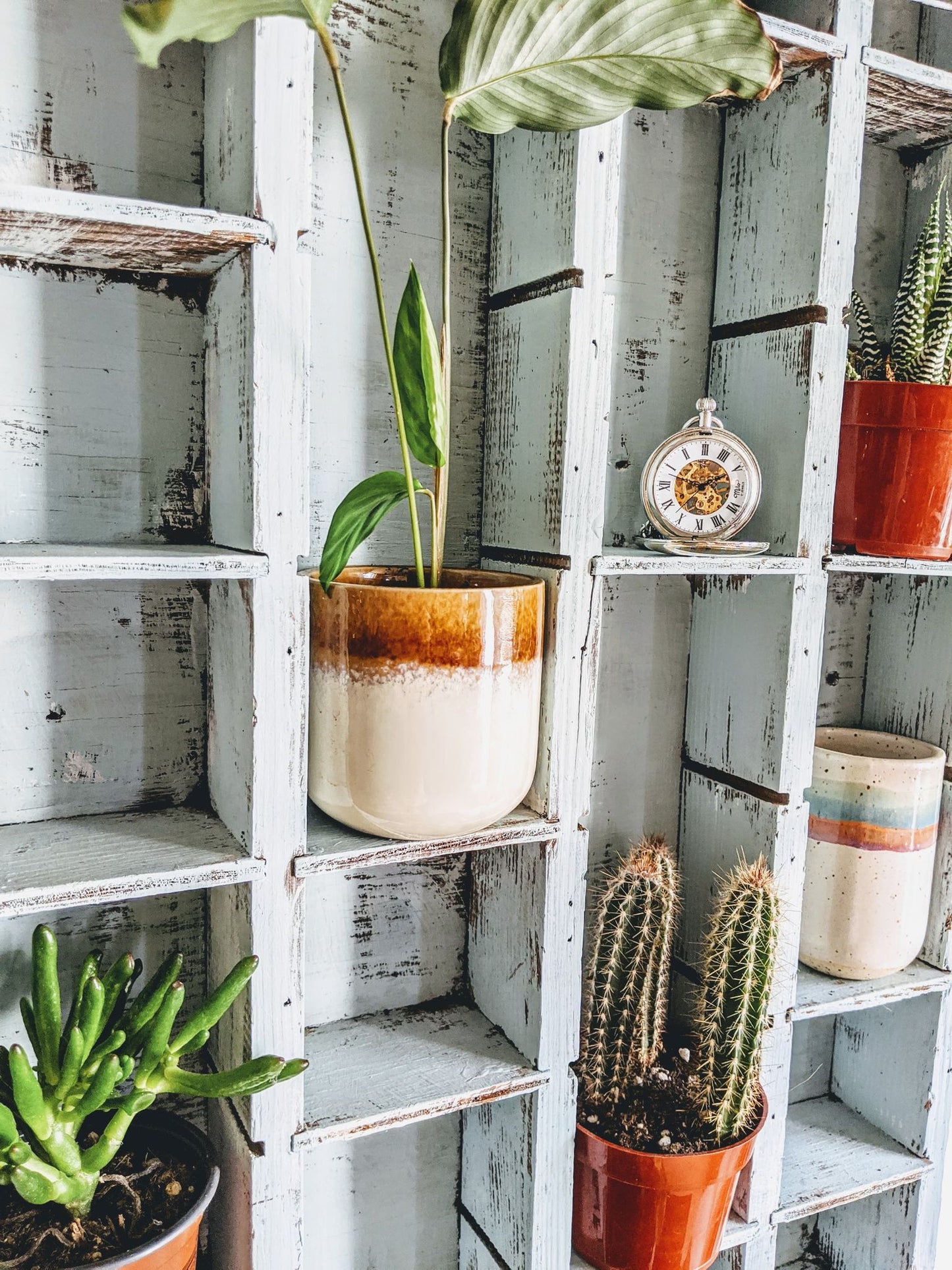 Rustic Blue Shelf Post Office Style Vintage Retro Distressed Paint