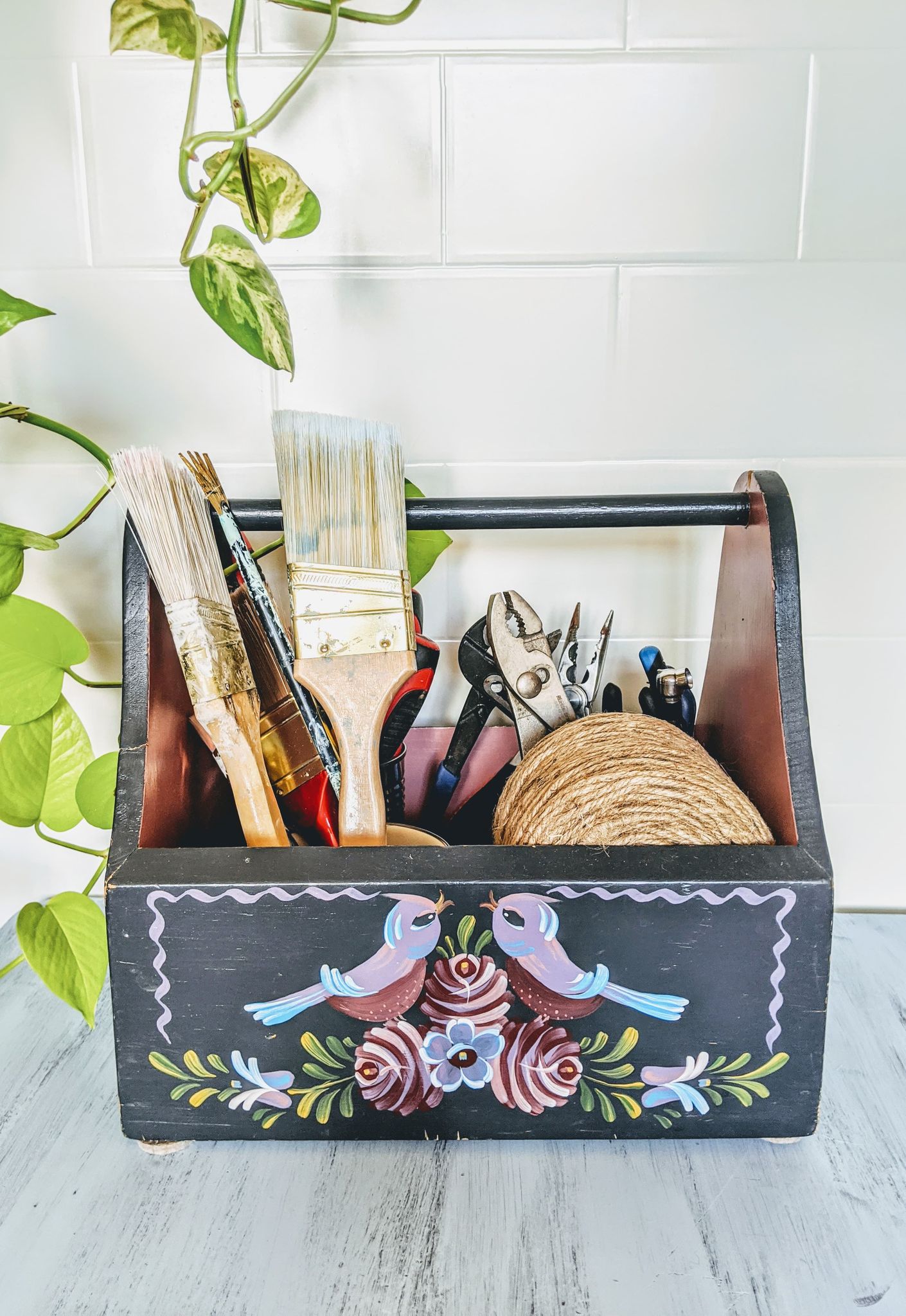 Songbird Tool Box Vintage Retro Hand painted Disney Style Edit alt text