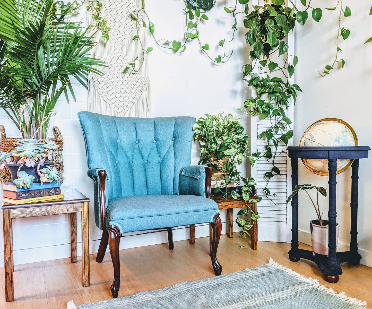 Blue Moon Vintage Retro Teal Wing Back Arm chair Edit alt text