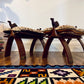 Vintage Hand-Carved Camel Saddle Stools / Ottoman Pair – Solid Wood + Animal Hide