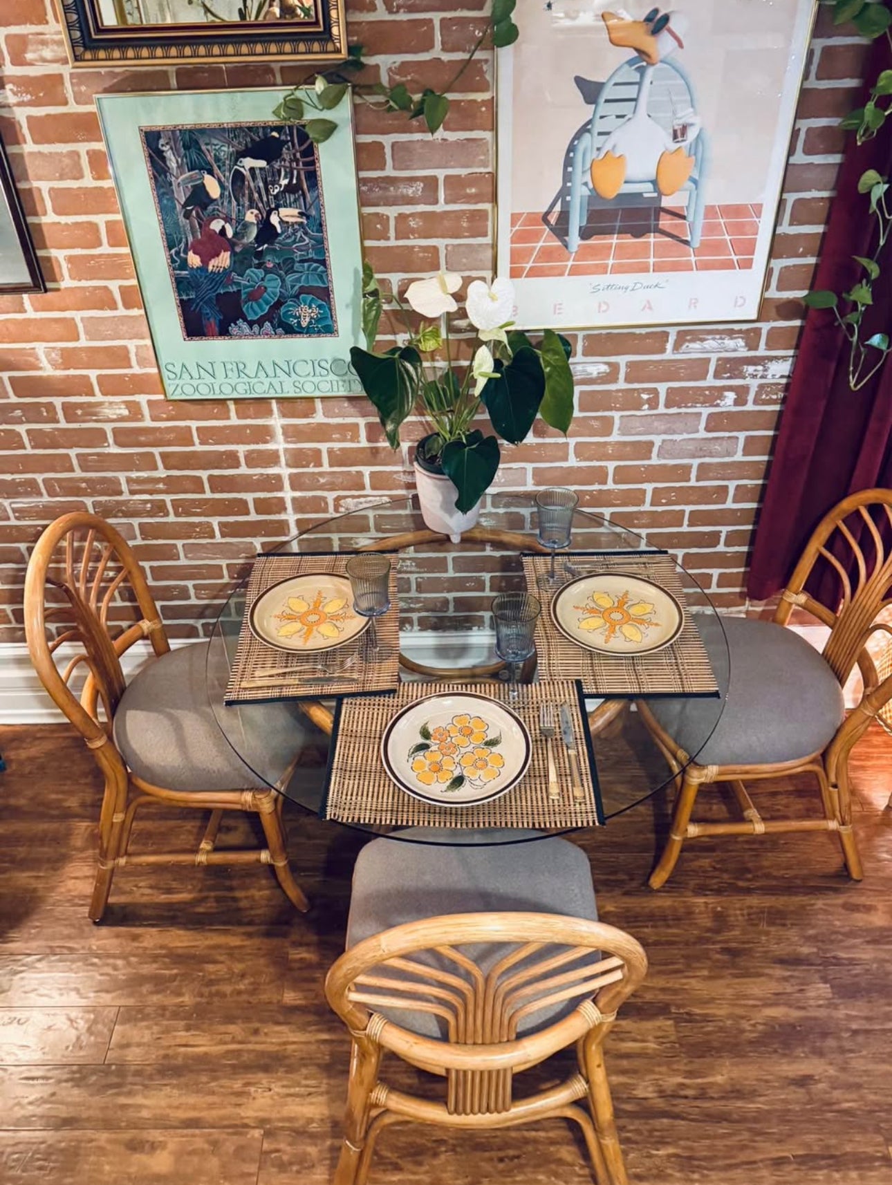 Vintage Rattan 4 Piece Dining Set