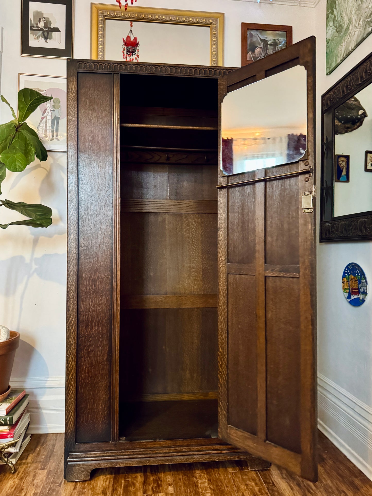 Vintage Arts & Crafts Solid Oak Armoire