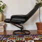 Vintage Black Leather Recliner & Ottoman