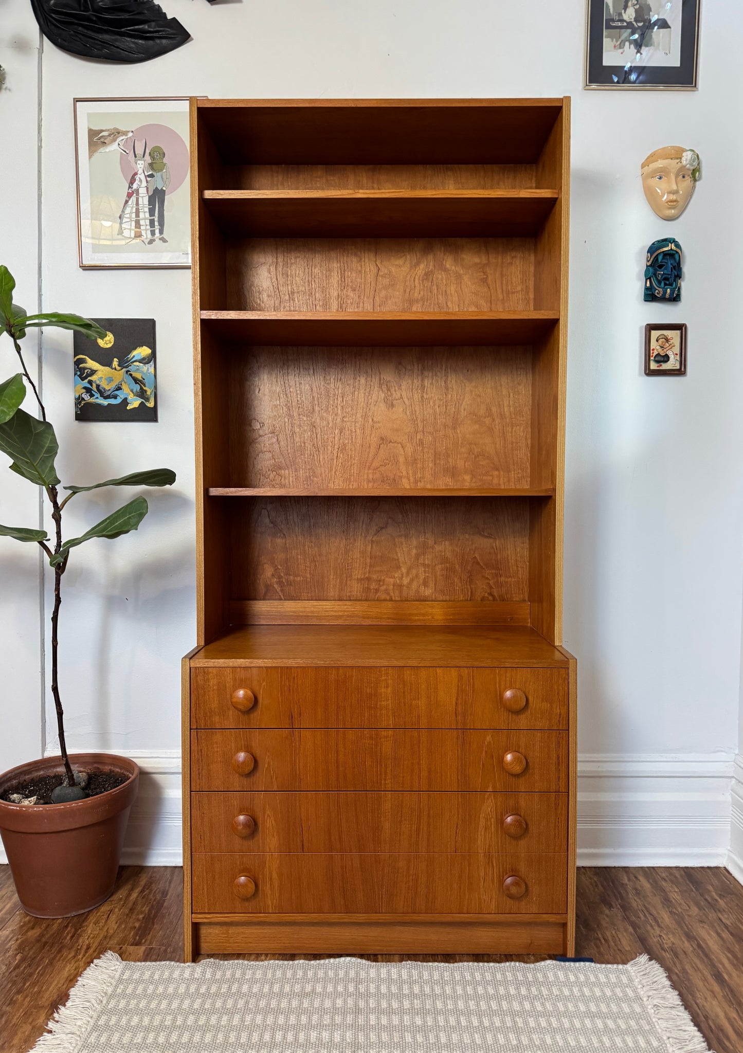 Vintage Teak Bookshelf w/ 4 Drawers