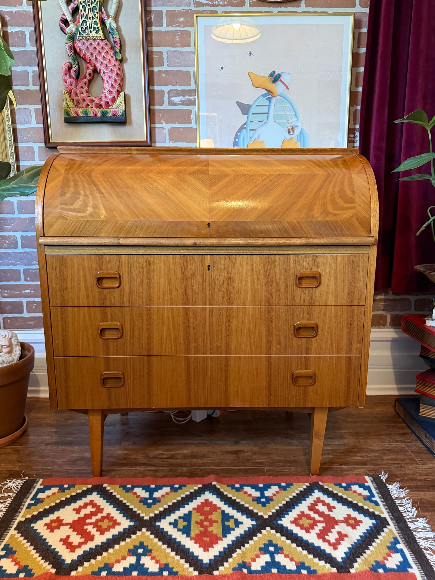 Vintage Swedish Teak Roll Top Desk