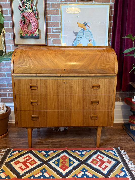 Vintage Swedish Teak Roll Top Desk