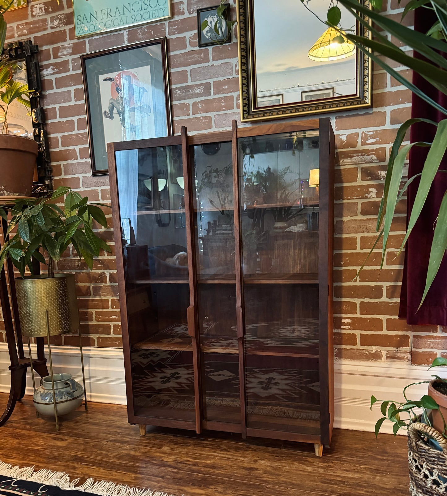Vintage Walnut Bookcase Cabinet