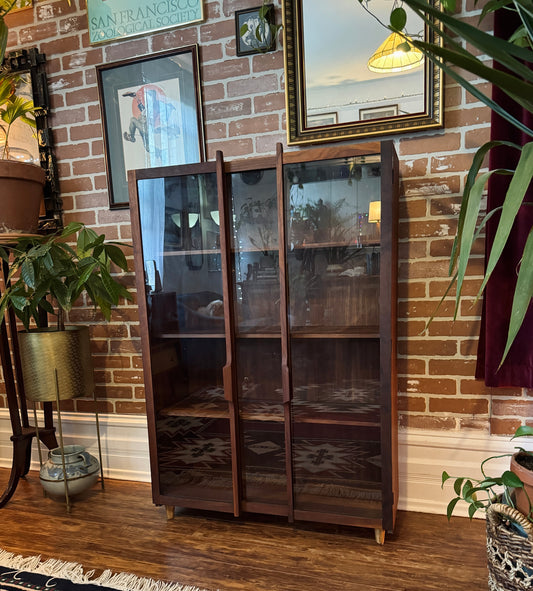 Vintage Walnut Bookcase Cabinet