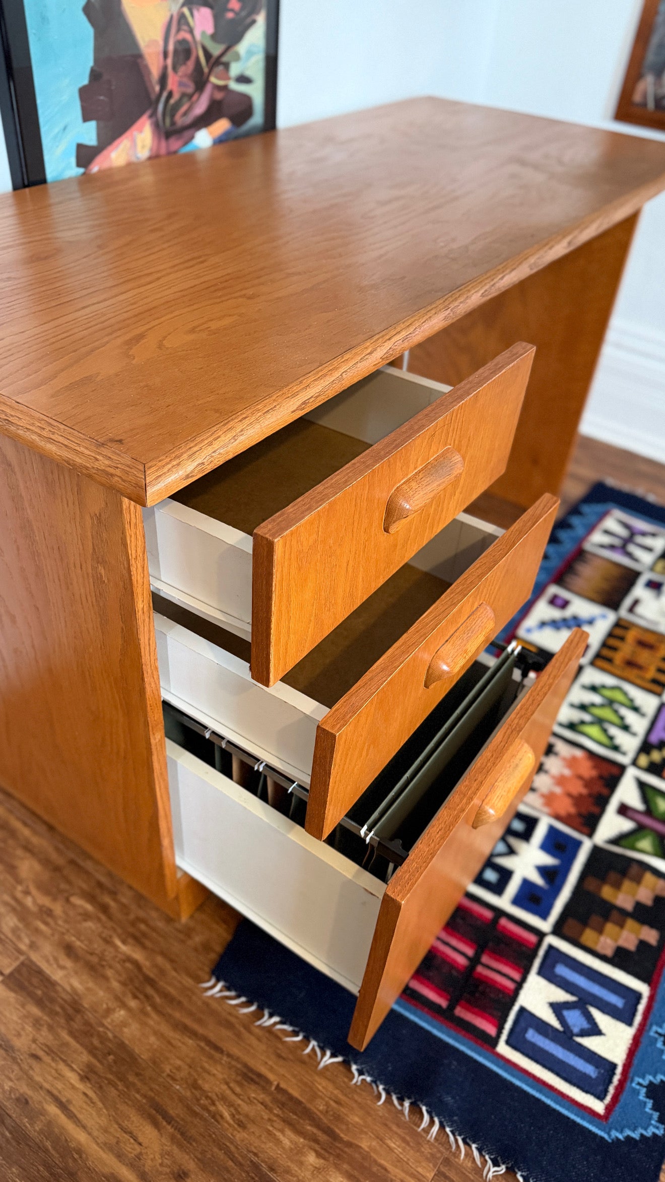 Vintage MCM Oak 3 Drawer Desk