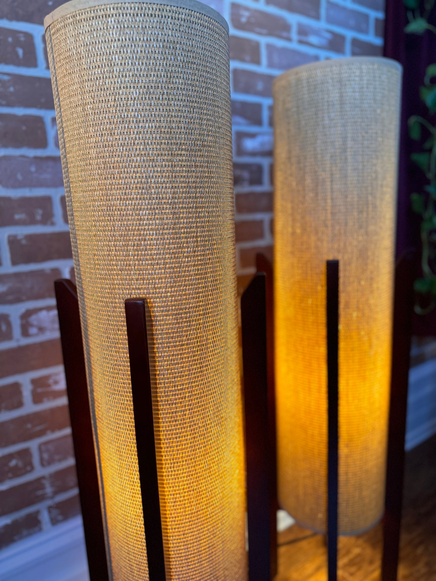 MCM Style Woven & Wood Floor Lamps
