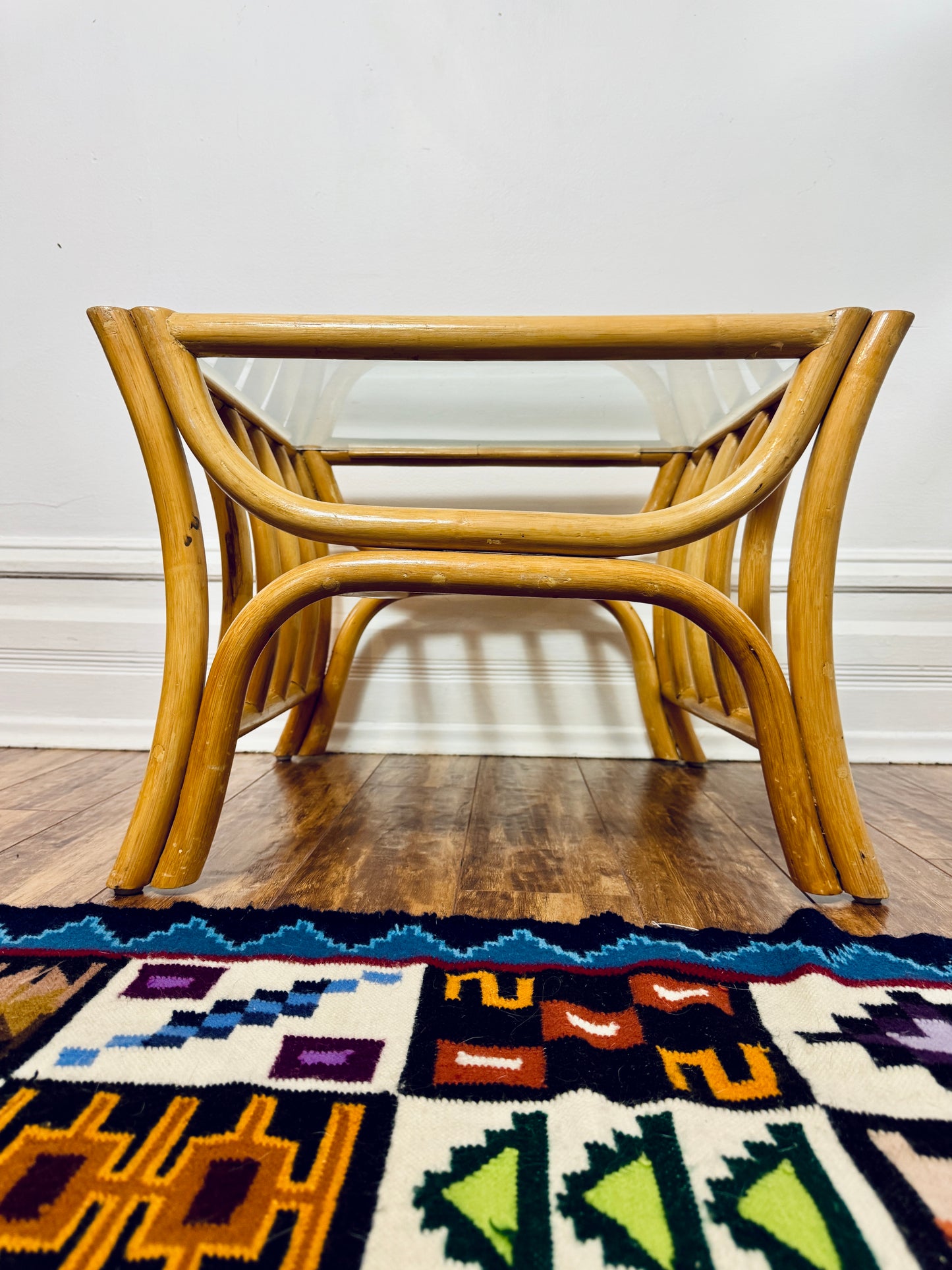 Vintage Rattan & Glass Coffee Table