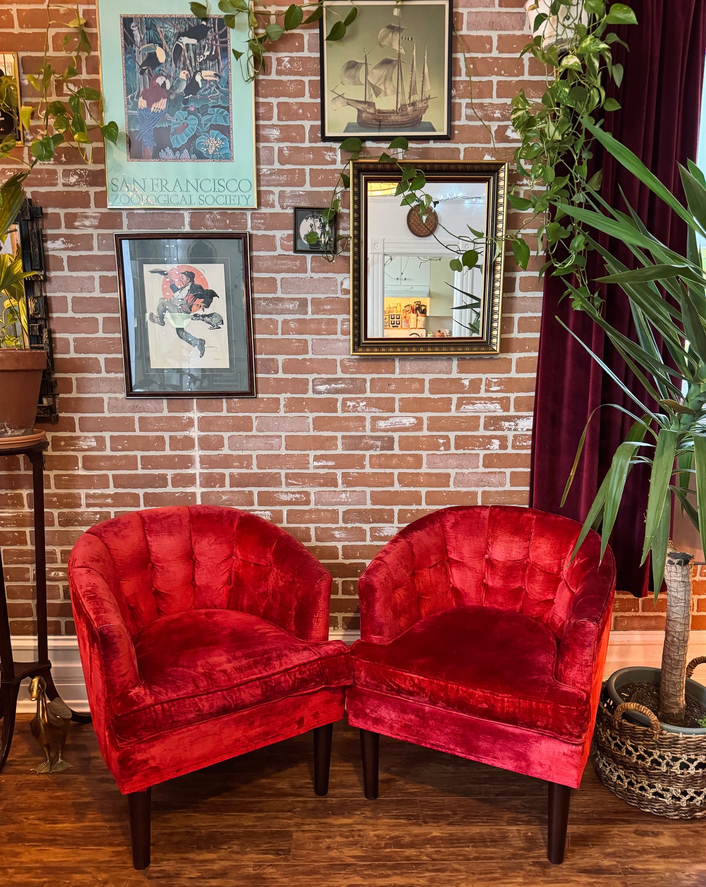 1960s Red Velvet Kroehler Armchairs