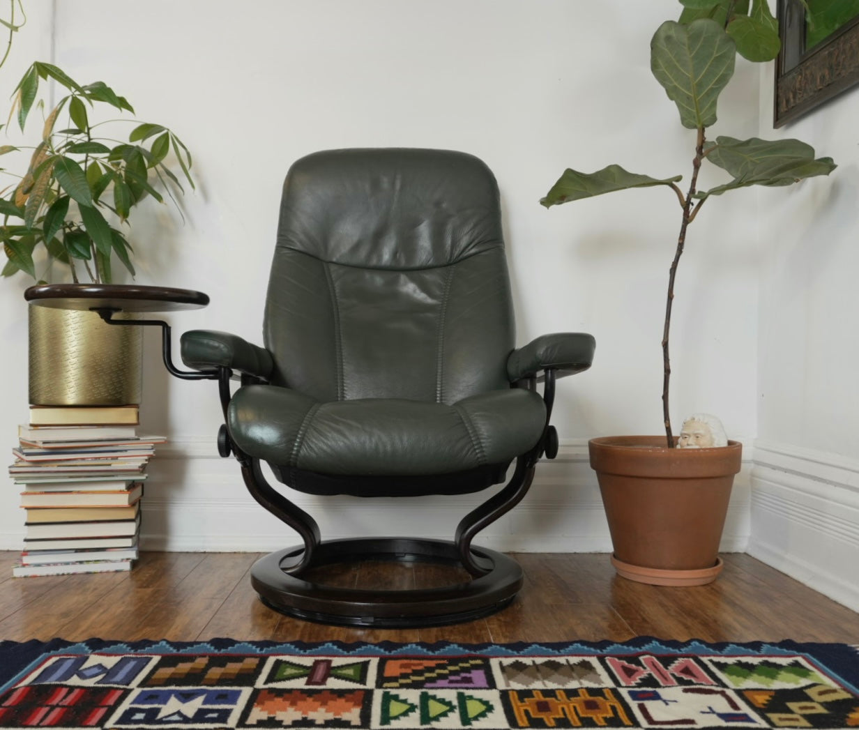 Ekornes Stressless Green Leather Recliner & Ottoman