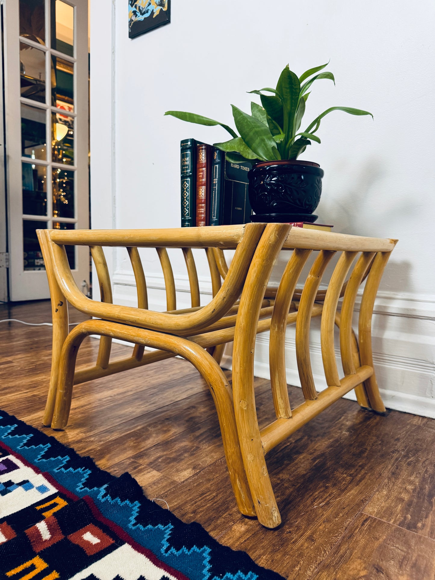 Vintage Rattan & Glass Coffee Table