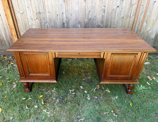 Vintage Walnut Wood Large Executive Office Desk