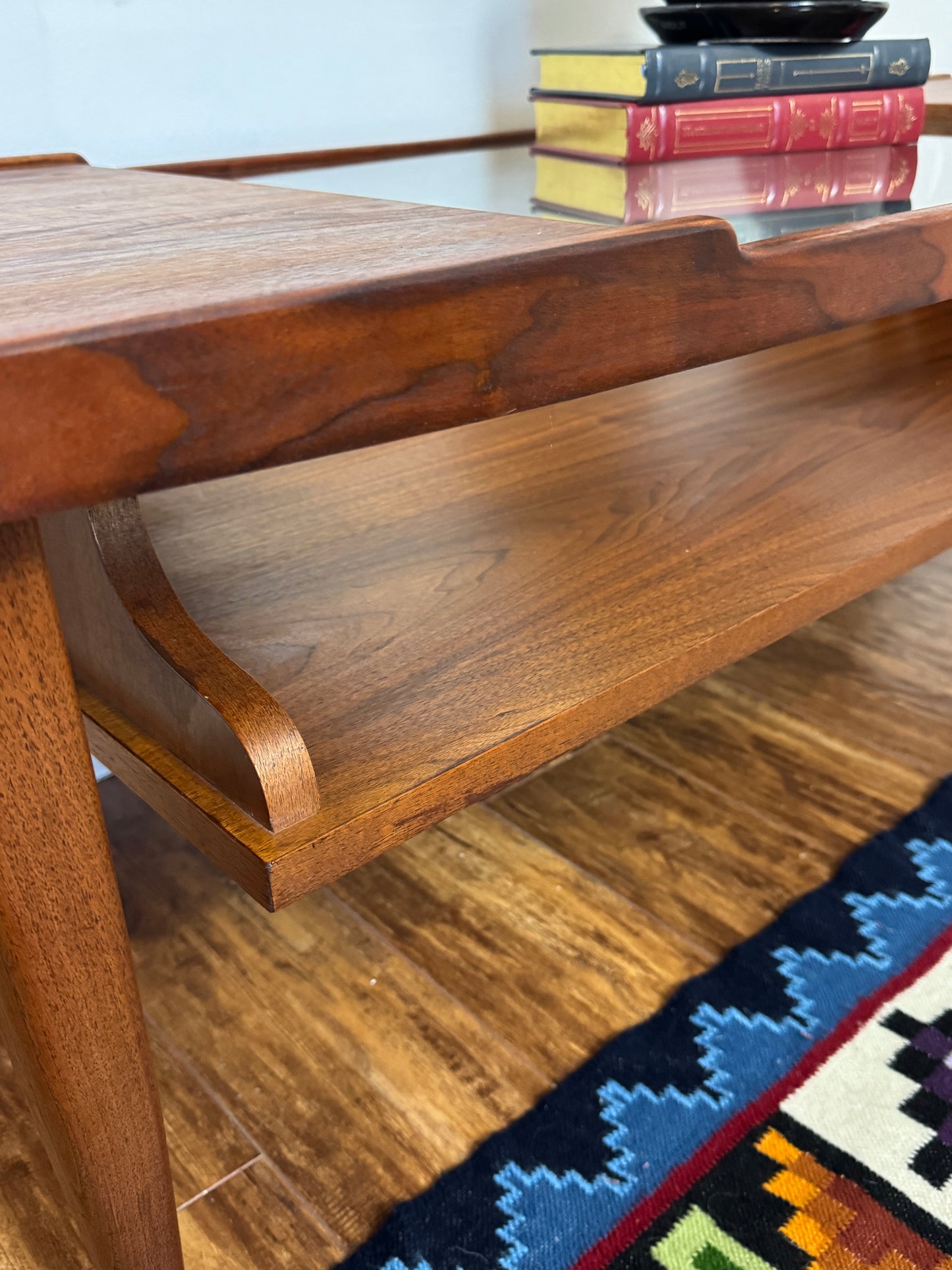 Vintage 60s Walnut Wood & Glass Coffee Table