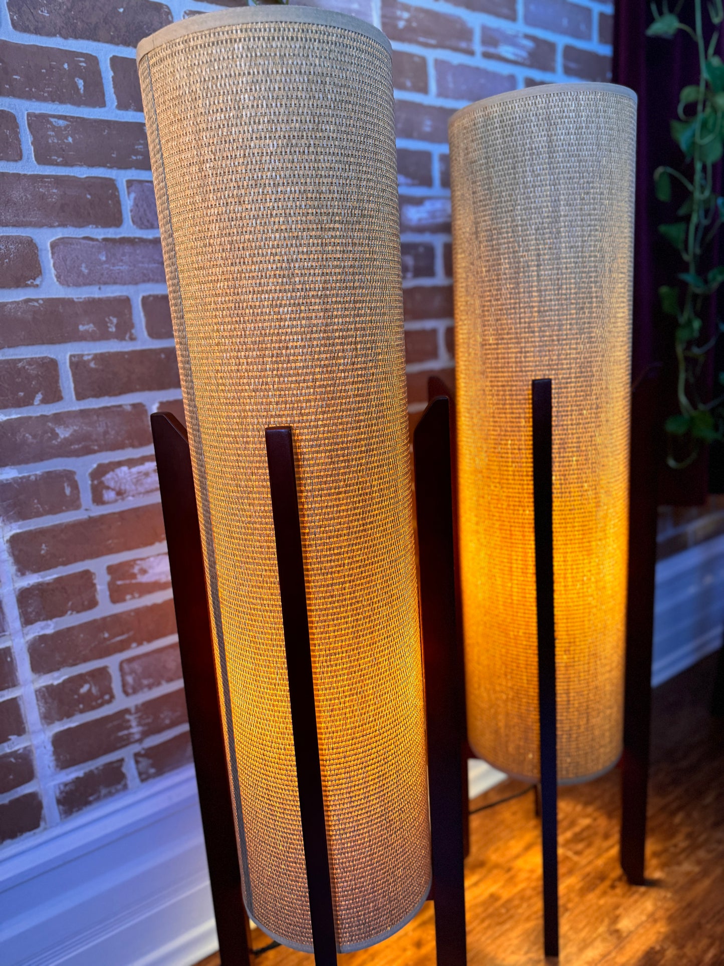 MCM Style Woven & Wood Floor Lamps