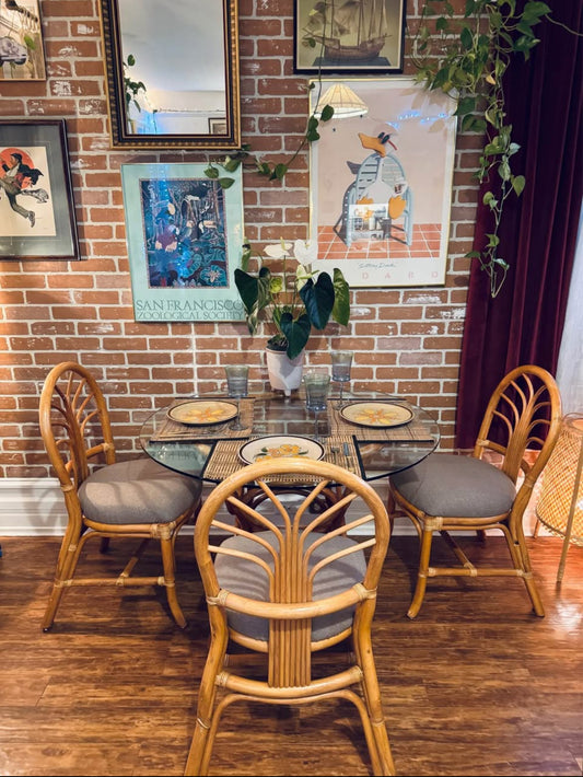 Vintage Rattan 4 Piece Dining Set
