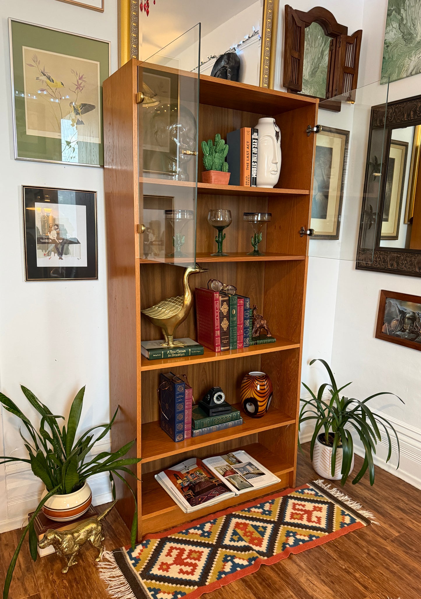 Vintage Danish Teak Bookshelf W/ Glass Doors
