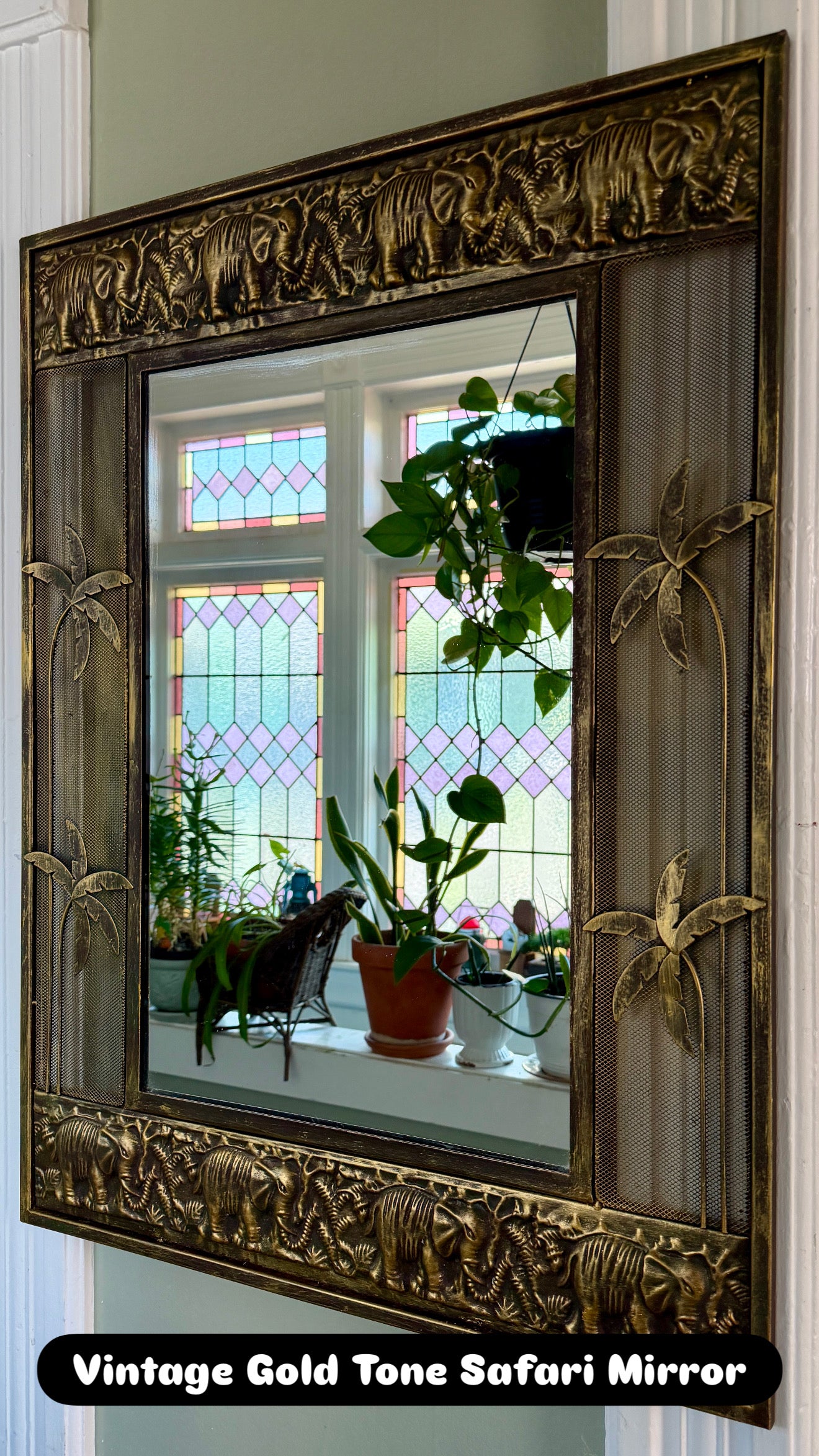 Vintage Gold Tone Safari Style Mirror