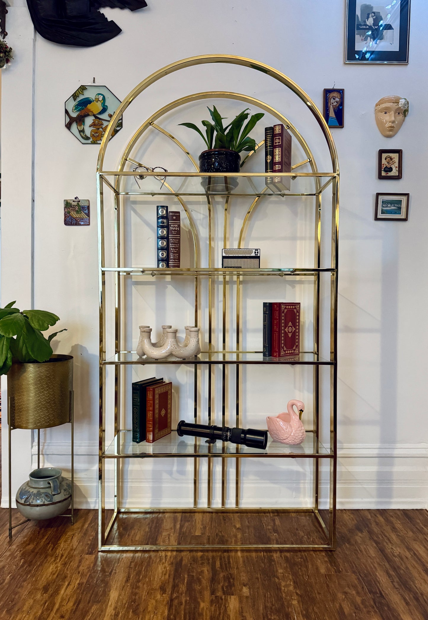 Vintage Arched Brass Etagere Shelf