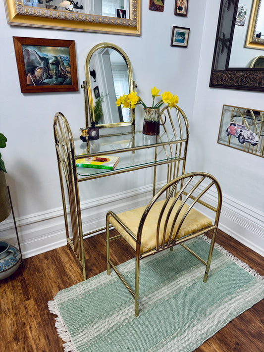 Vintage Regency Brass Vanity Set