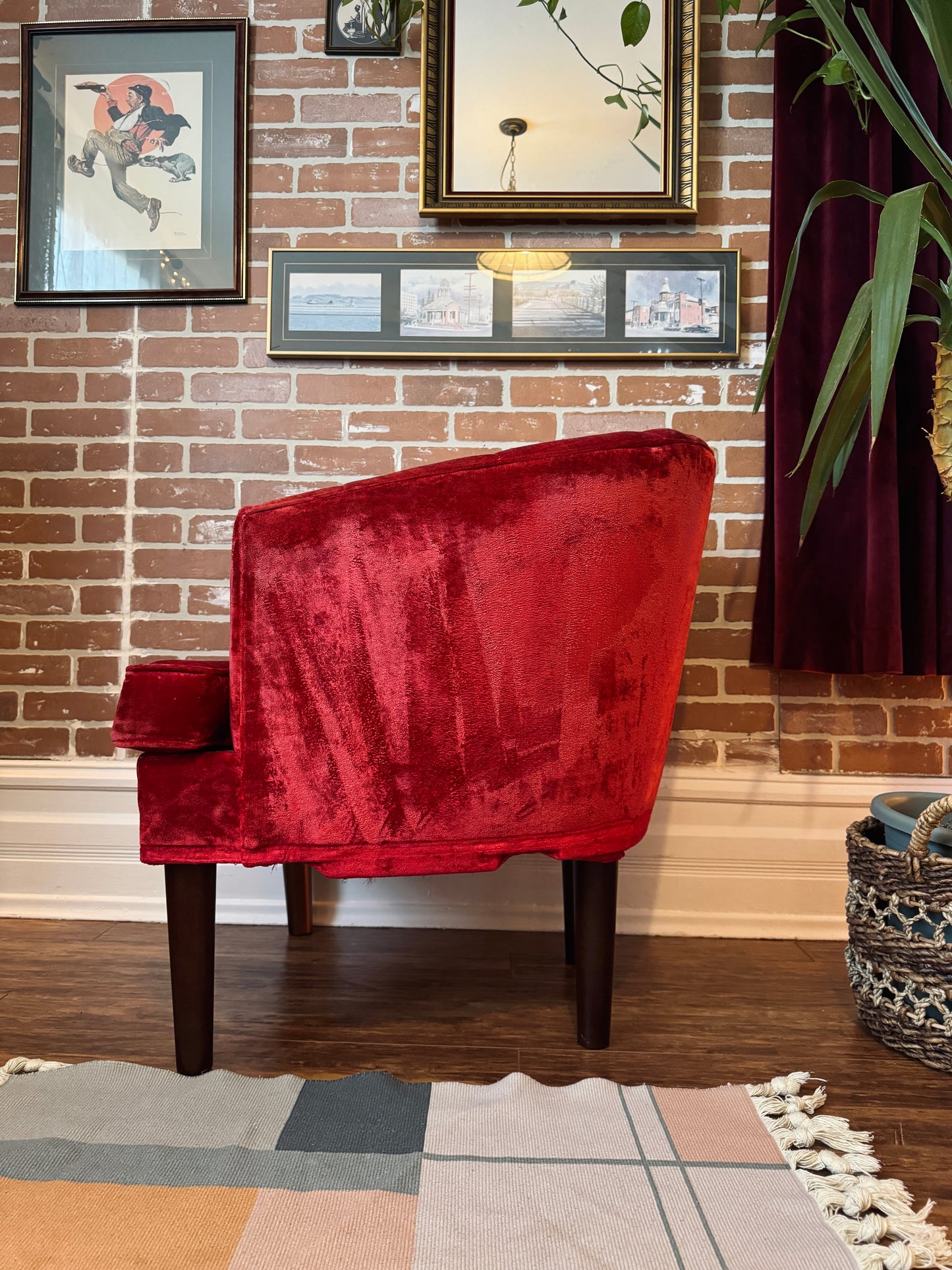 1960s Red Velvet Kroehler Armchairs