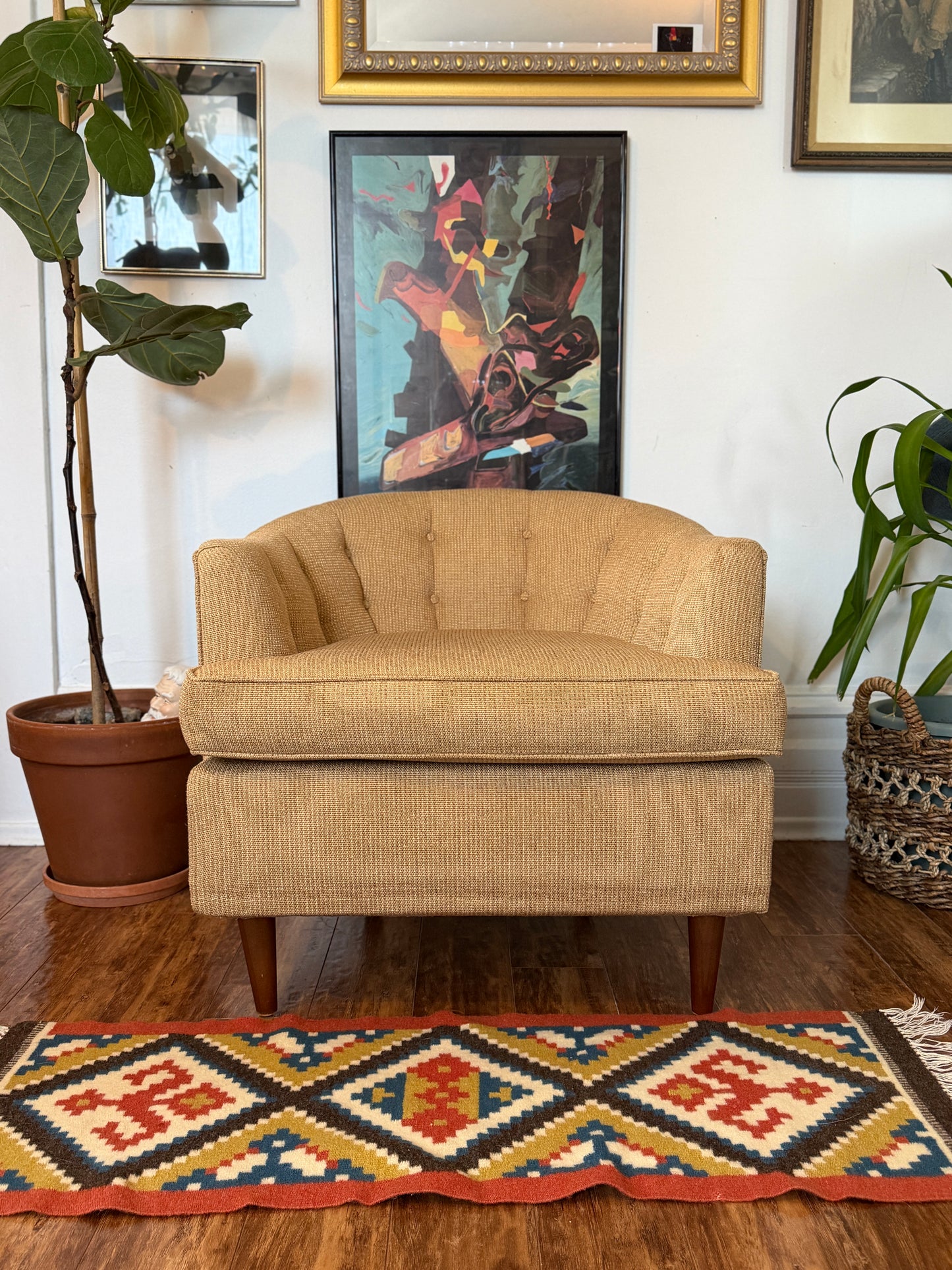 Vintage MCM Tufted Barrel Armchair