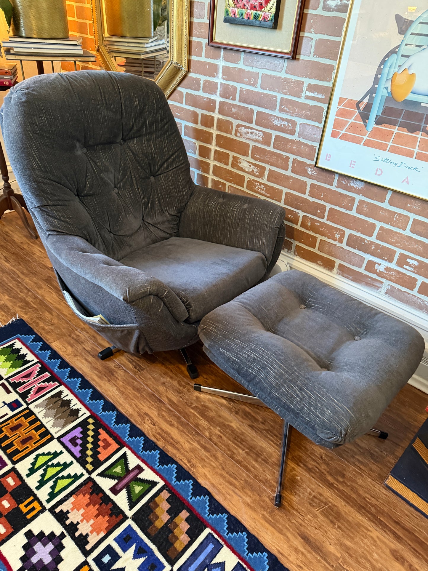 Vintage Egg Style Armchair & Ottoman