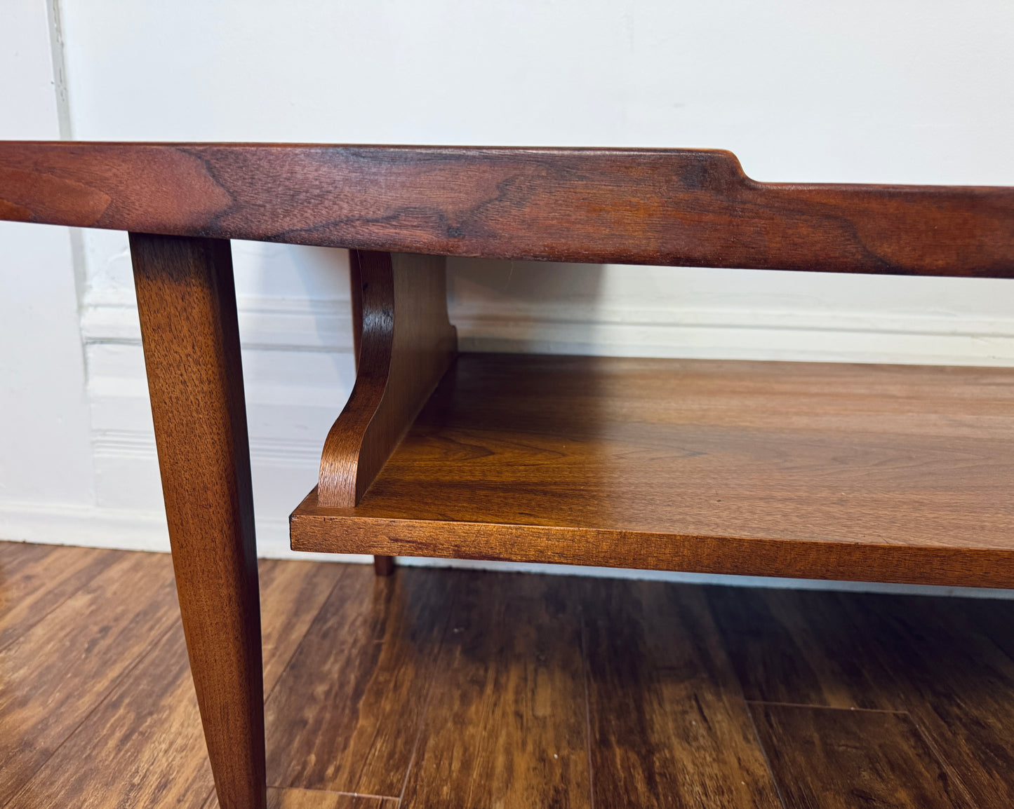 Vintage 60s Walnut Wood & Glass Coffee Table