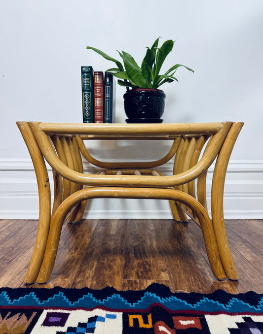 Vintage Rattan & Glass Coffee Table