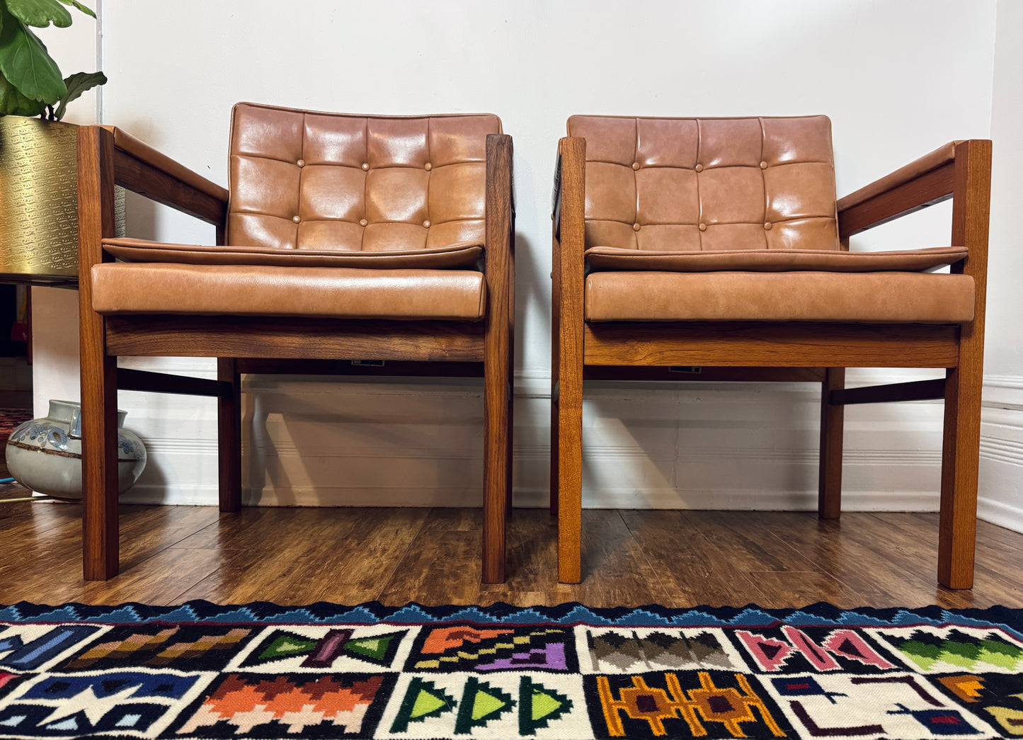 Vintage 60s Walnut Wood Armchairs
