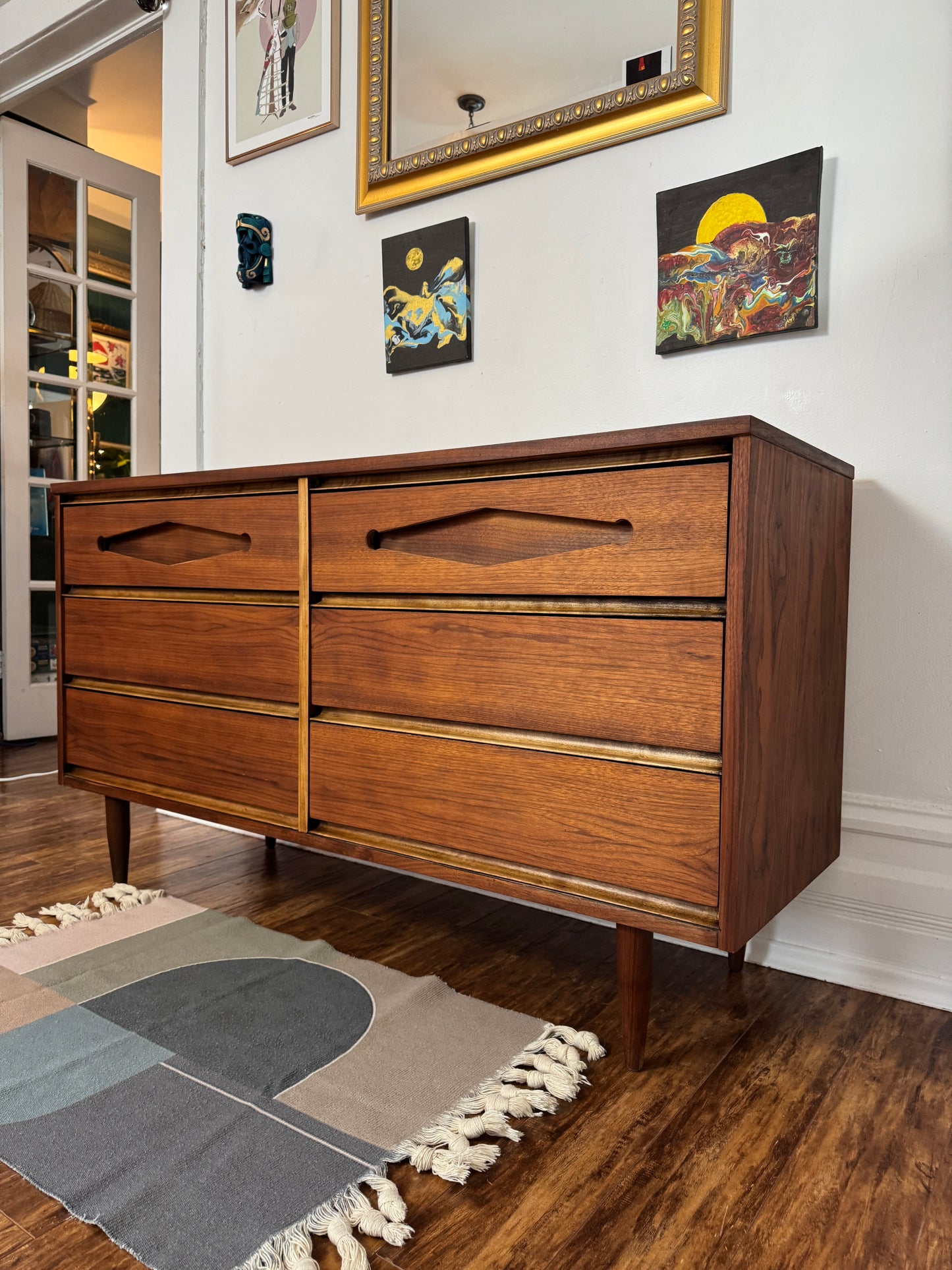 1960s Restored Walnut Dresser Credenza