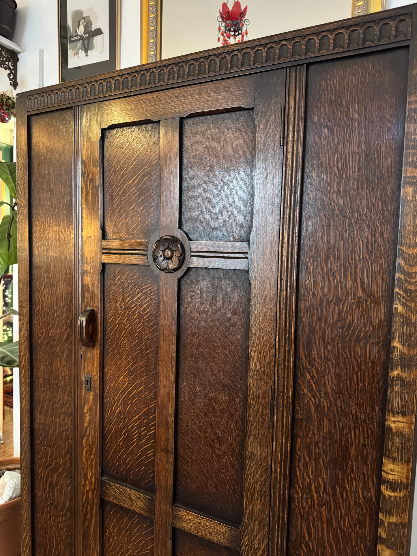 Vintage Arts & Crafts Solid Oak Armoire