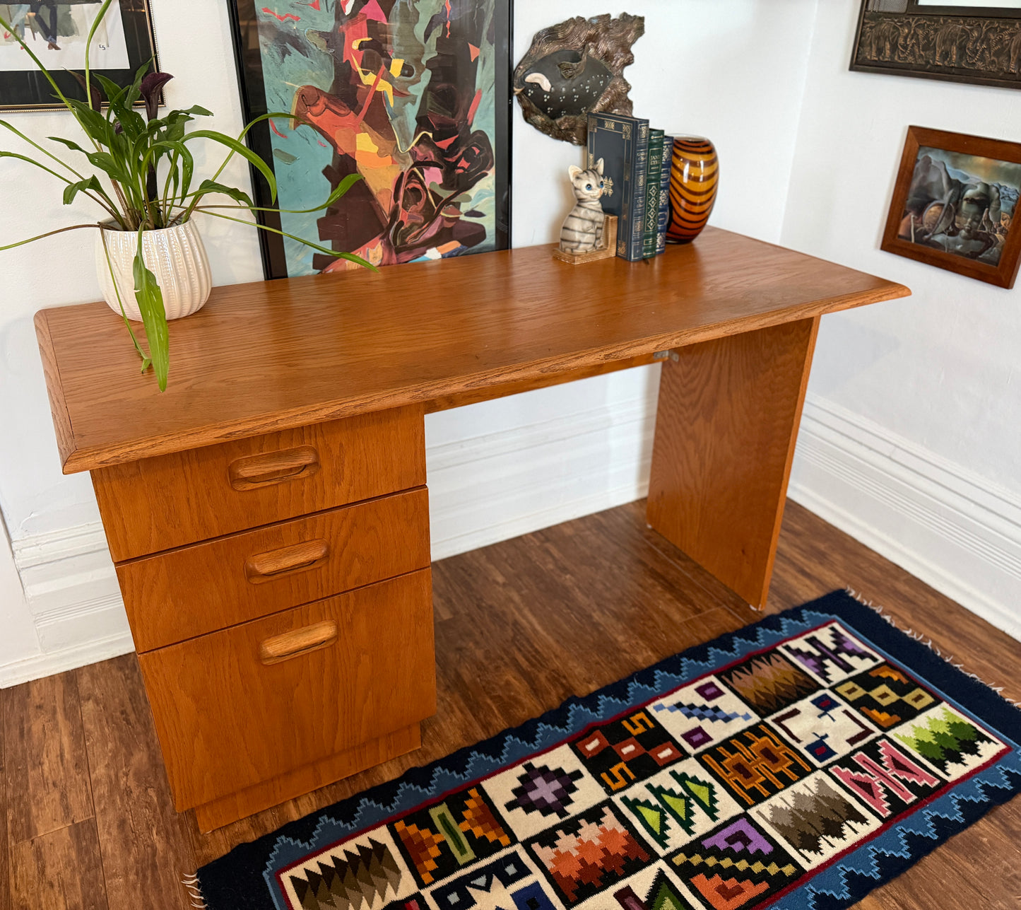 Vintage MCM Oak 3 Drawer Desk