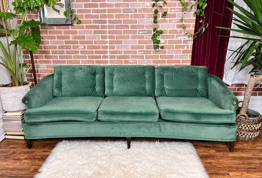 Vintage viridian green velvet midcentury sofa 