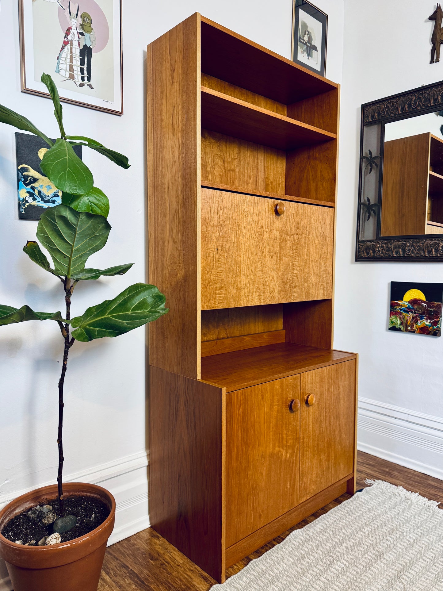 Vintage Teak Bar Cabinet w/ Shelves