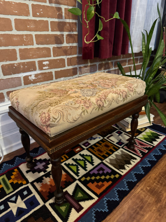 Vintage Dark Solid Oak Ottoman